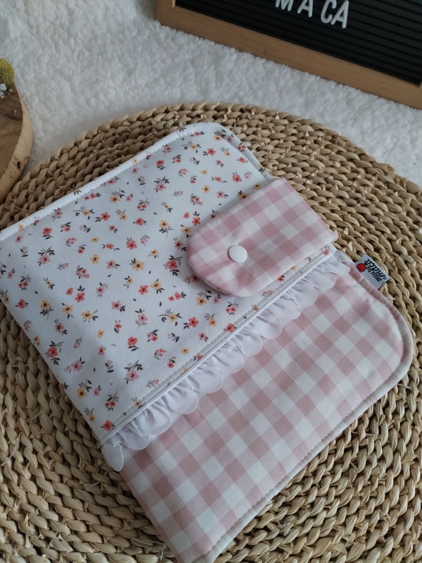 Porta Documentos do Bebé - Floral com Vichy Rosa