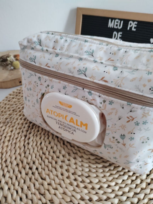 Bolsa organizadora para fraldas e toalhitas — Floral e Bege