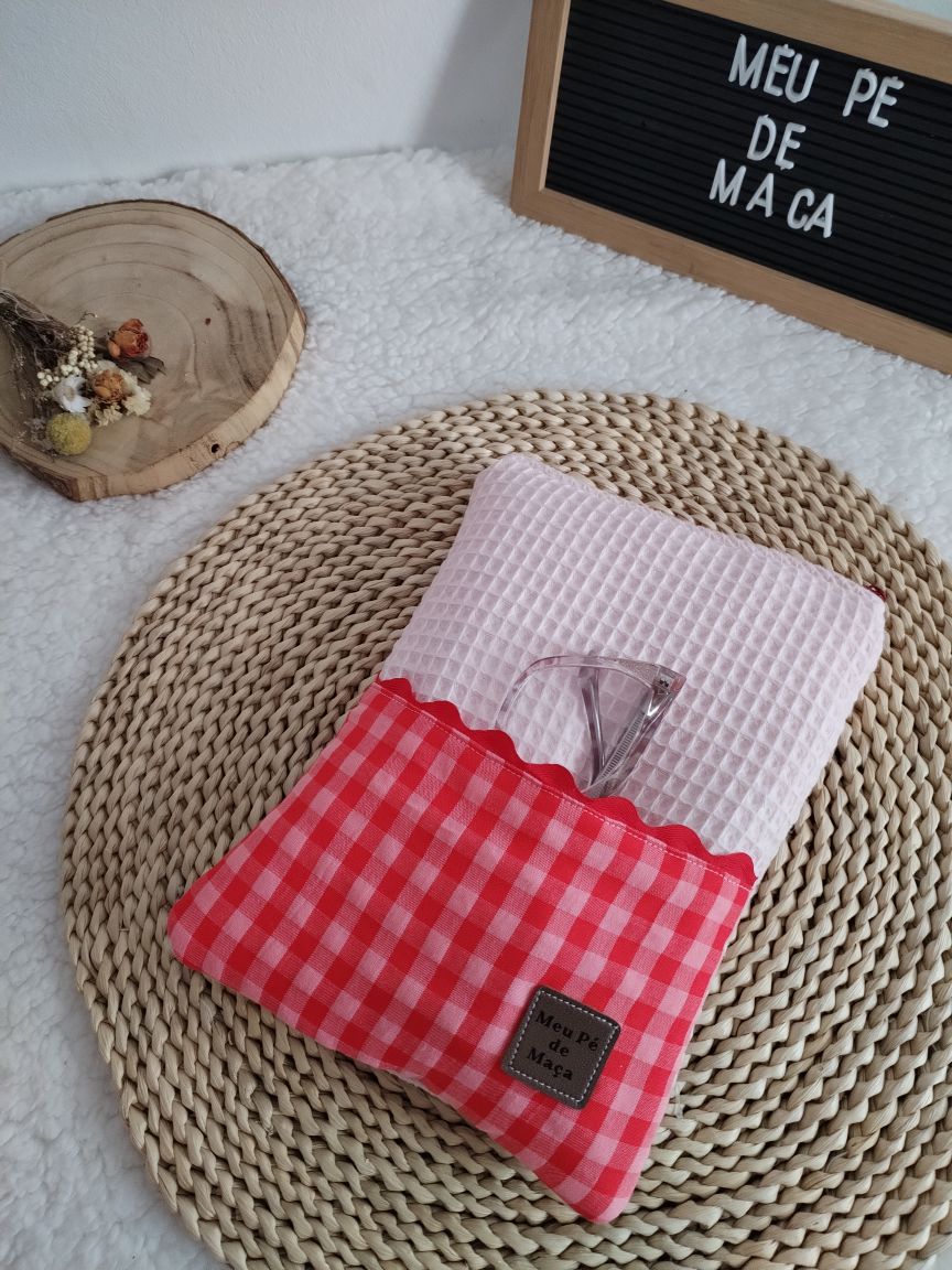 Bolsa para livro eletrónico - compatível com Kobo e Kindle - Vichy Rosa e Vermelho