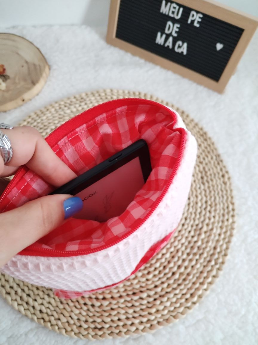Bolsa para livro eletrónico - compatível com Kobo e Kindle - Vichy Rosa e Vermelho