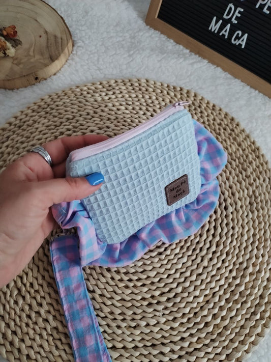 Carteirinha de Moedas e Cartões com Pega Removível – Vichy Azul e Rosa