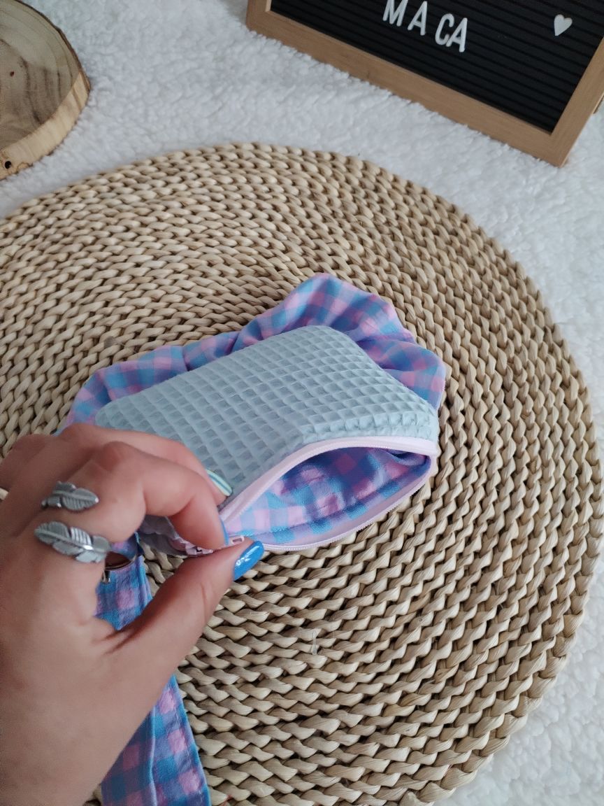 Carteirinha de Moedas e Cartões com Pega Removível – Vichy Azul e Rosa