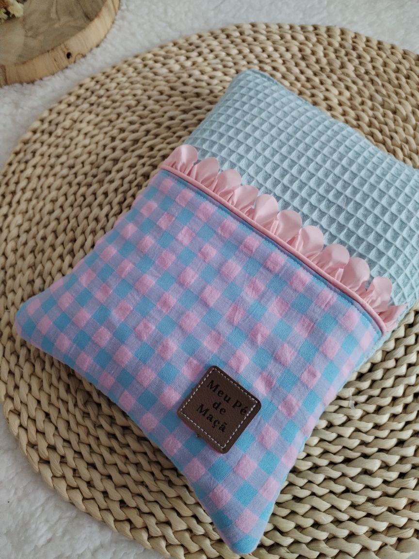 Bolsa para livro eletrónico - compatível com kindle e kobo - Vichy Rosa e Azul