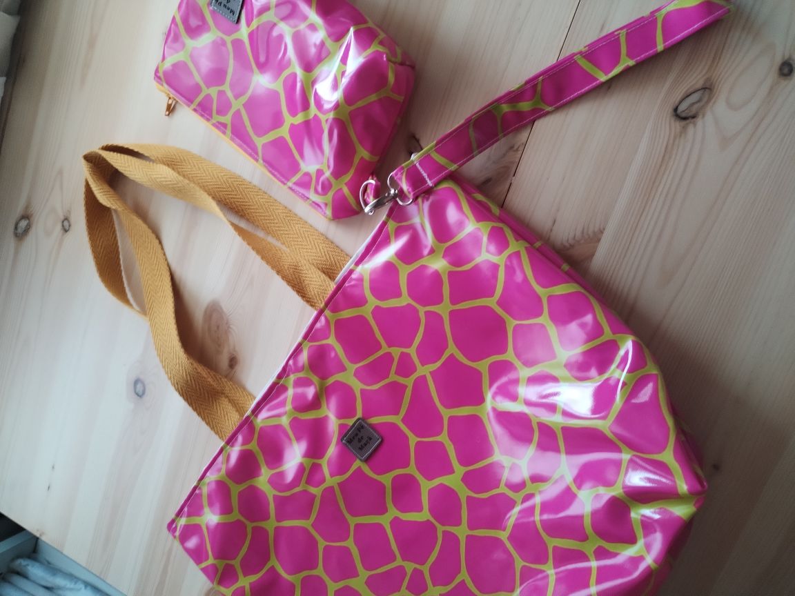 Conjunto Mala de Praia + Necessaire Rosa e Amarelo | Edição Limitada