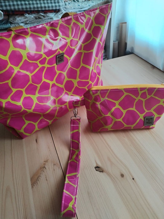 Conjunto Mala de Praia + Necessaire Rosa e Amarelo | Edição Limitada