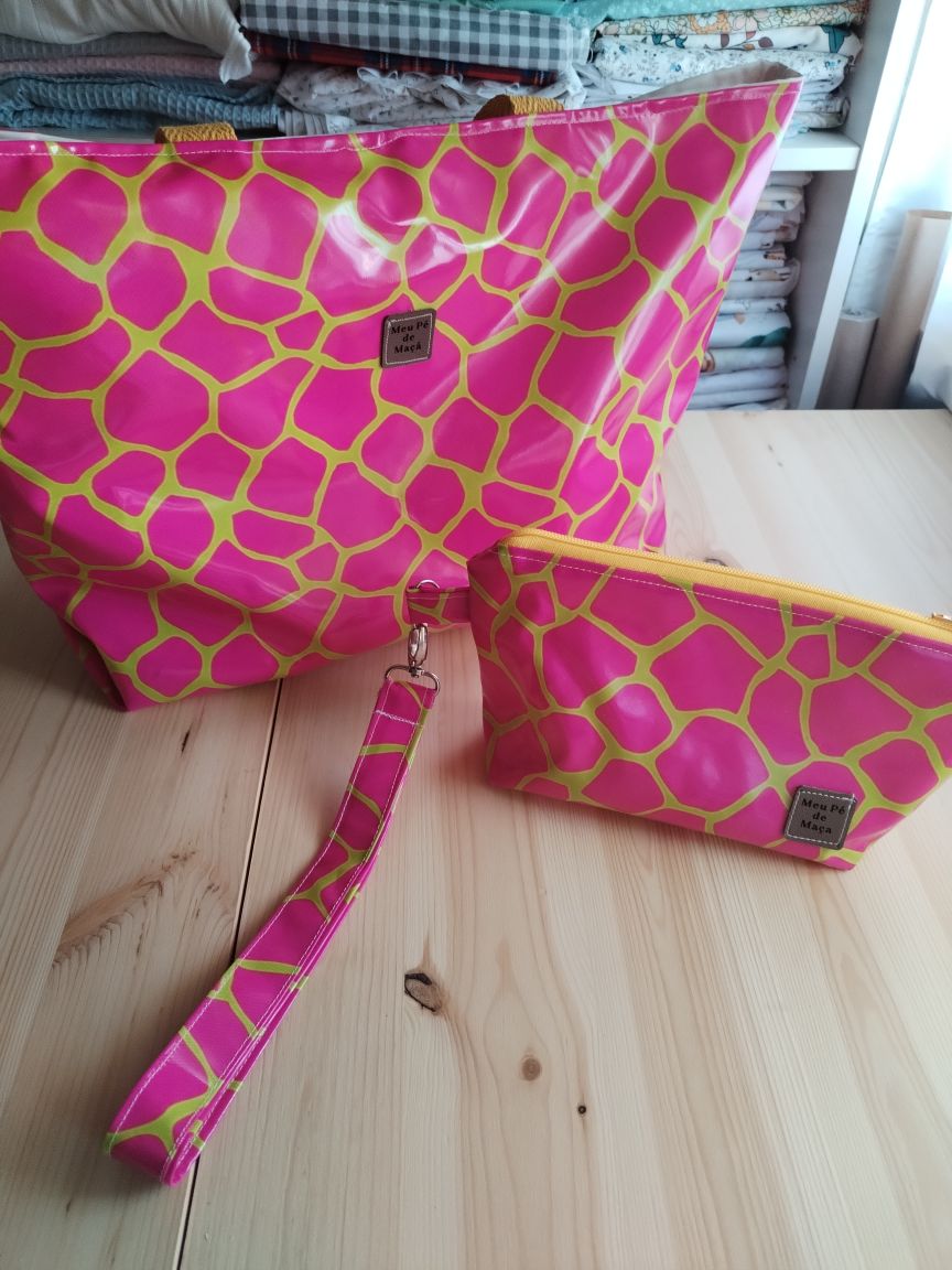 Conjunto Mala de Praia + Necessaire Rosa e Amarelo | Edição Limitada