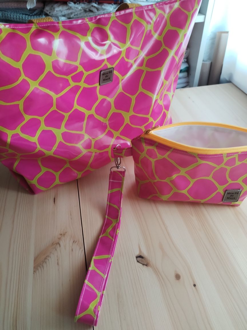 Conjunto Mala de Praia + Necessaire Rosa e Amarelo | Edição Limitada