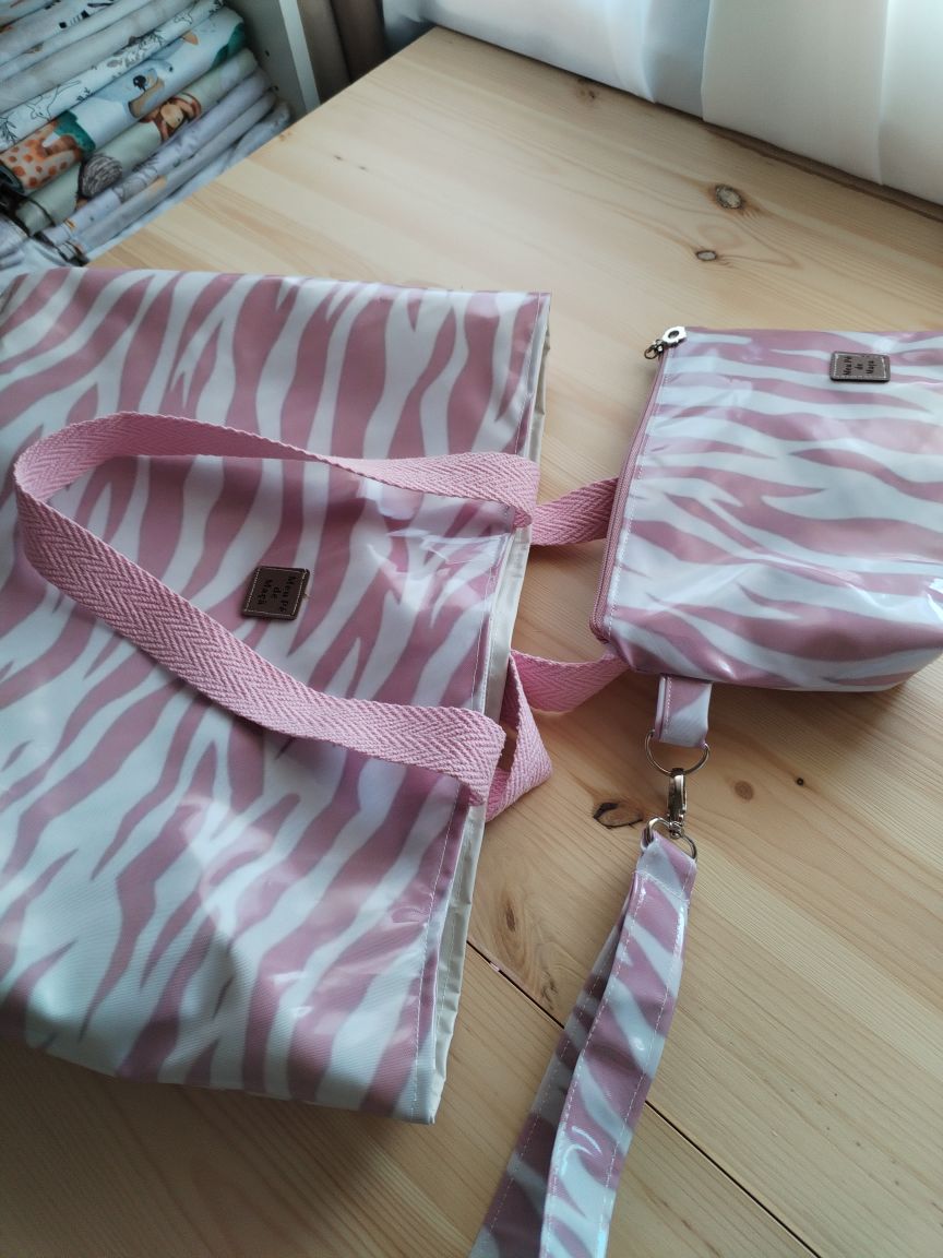 Conjunto Mala de Praia + Necessaire Rosa e branco| Edição Limitada