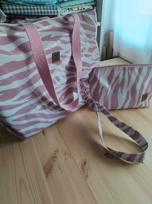 Conjunto Mala de Praia + Necessaire Rosa e branco| Edição Limitada