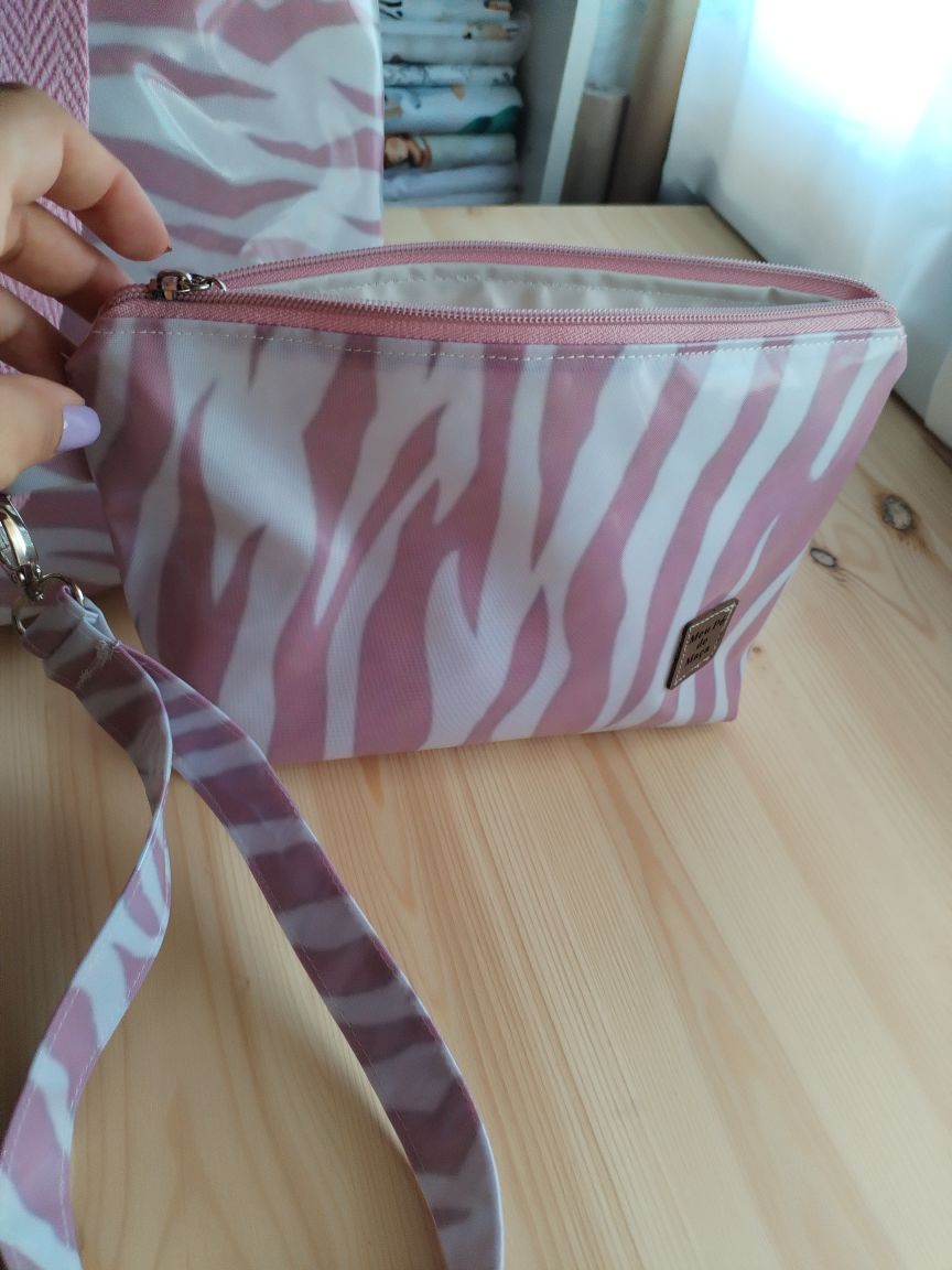 Conjunto Mala de Praia + Necessaire Rosa e branco| Edição Limitada