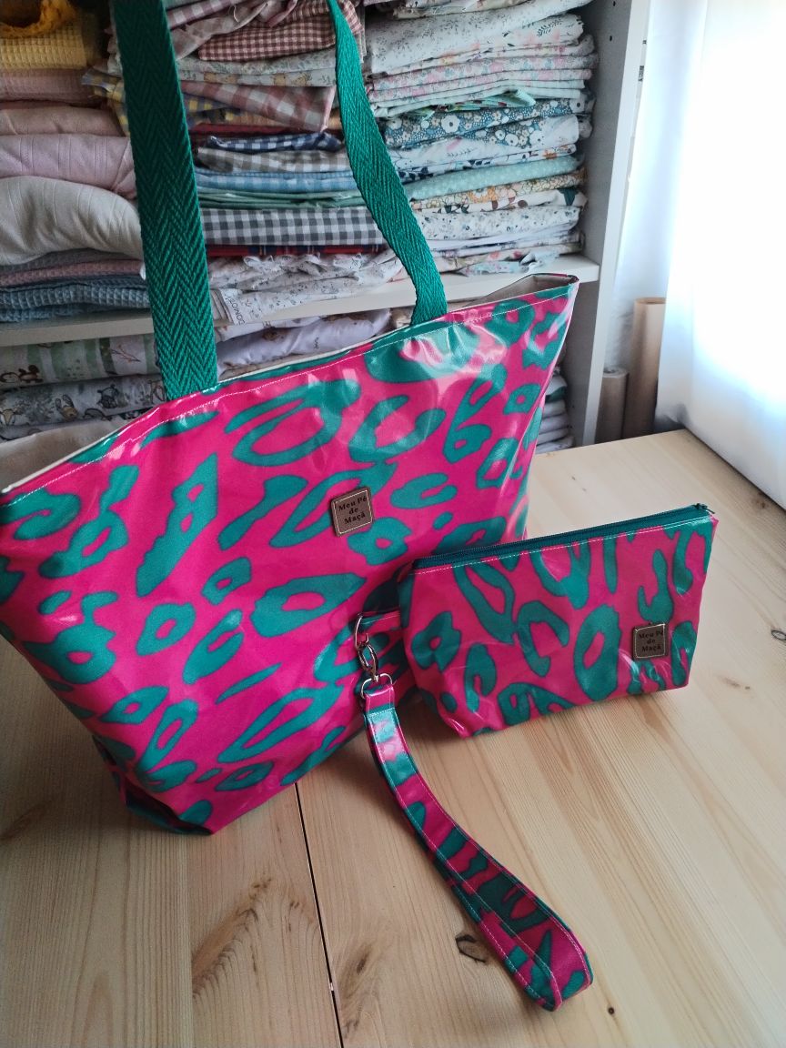 Conjunto Mala de Praia + Necessaire Rosa e Azul Petróleo| Edição Limitada