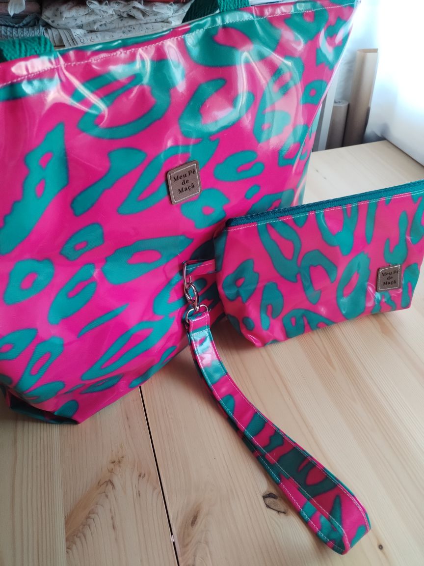 Conjunto Mala de Praia + Necessaire Rosa e Azul Petróleo| Edição Limitada