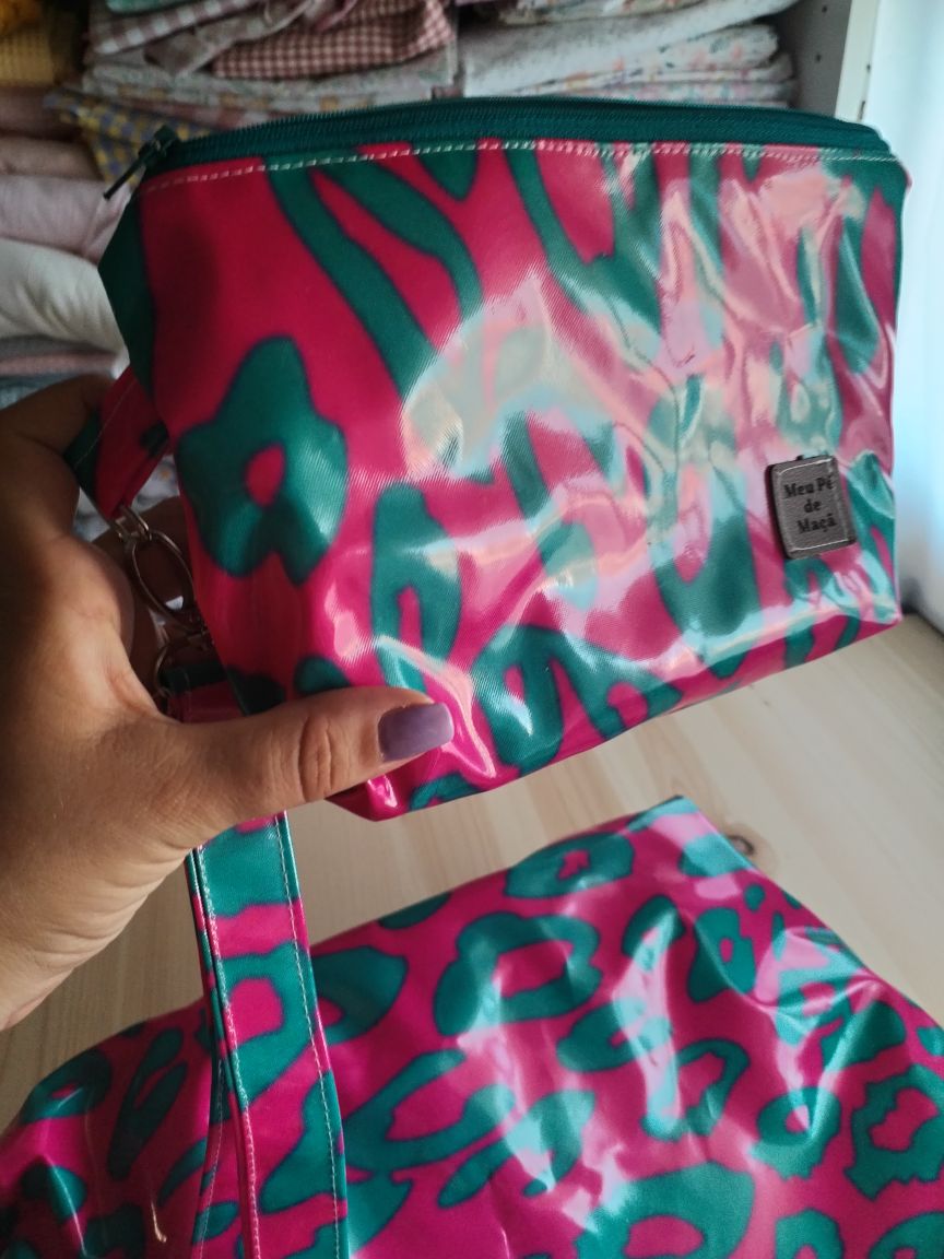 Conjunto Mala de Praia + Necessaire Rosa e Azul Petróleo| Edição Limitada