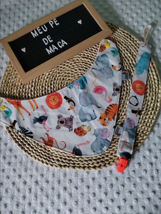 Conjunto Babete Bandana e Fita da Chupeta – Algodão Oeko-Tex®, Feito em Portugal - Selva - Meu Pé de Maçã 