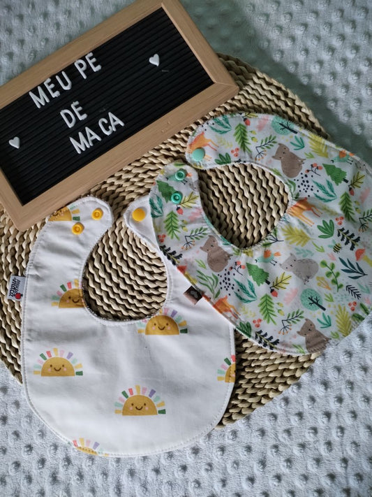Conjunto 2 Babetes - Sol e Gatinhos Florais - Meu Pé de Maçã 
