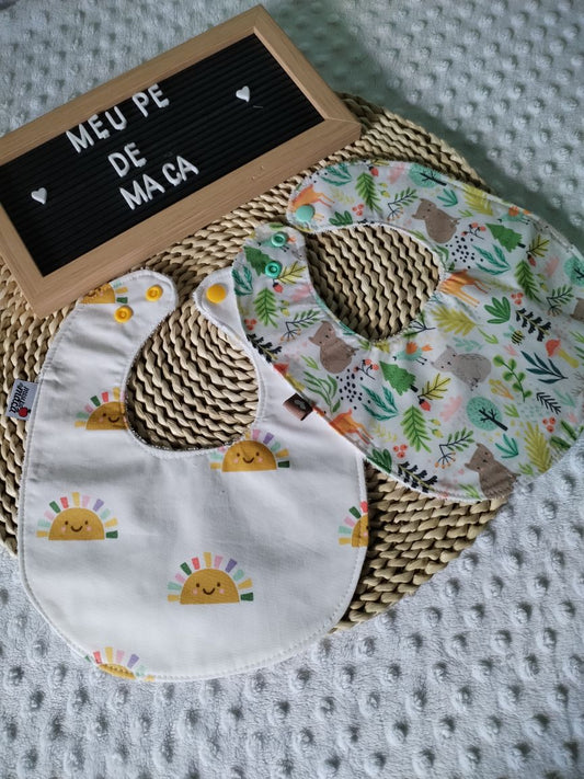 Conjunto 2 Babetes - Sol e Gatinhos Florais - Meu Pé de Maçã 