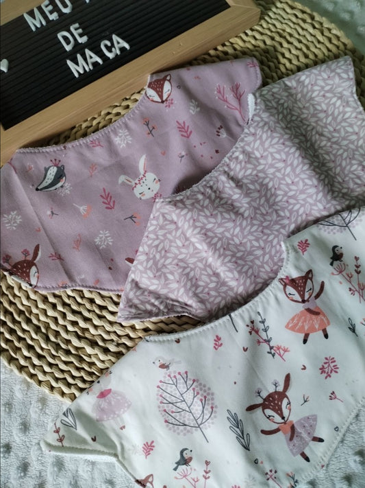 Conjunto 3 Babetes Flor - Animais Bailarinas na Floresta - Meu Pé de Maçã 