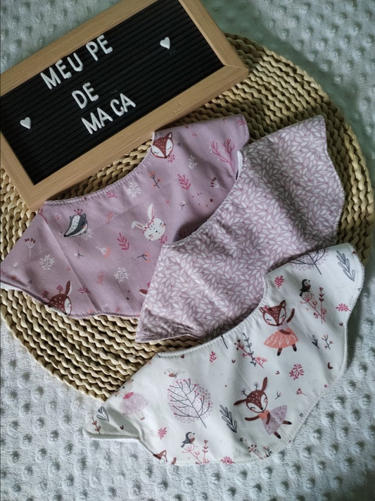 Conjunto 3 Babetes Flor - Animais Bailarinas na Floresta - Meu Pé de Maçã 