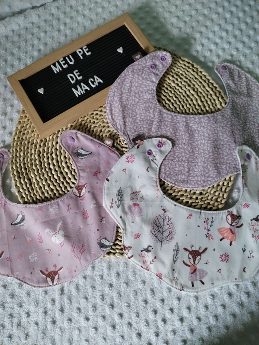 Conjunto 3 Babetes Flor - Animais Bailarinas na Floresta - Meu Pé de Maçã 
