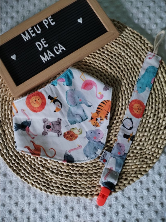Conjunto Babete Bandana e Fita da Chupeta – Algodão Oeko-Tex®, Feito em Portugal - Selva - Meu Pé de Maçã 