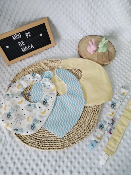 Conjunto babetes e fitas da chupeta - Meu Pé de Maçã 