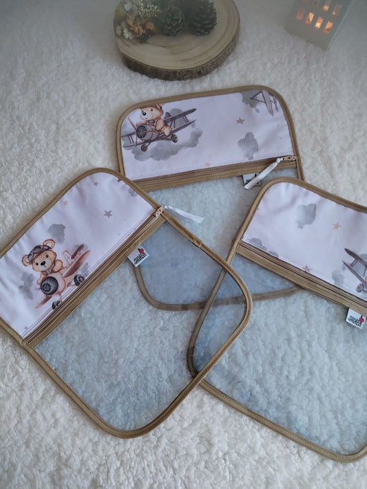 Conjunto 3 saquinhos transparentes - Aviões - Meu Pé de Maçã 