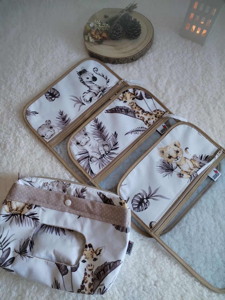 Conjunto 3 saquinhos transparentes - Animais da Savana - Meu Pé de Maçã 