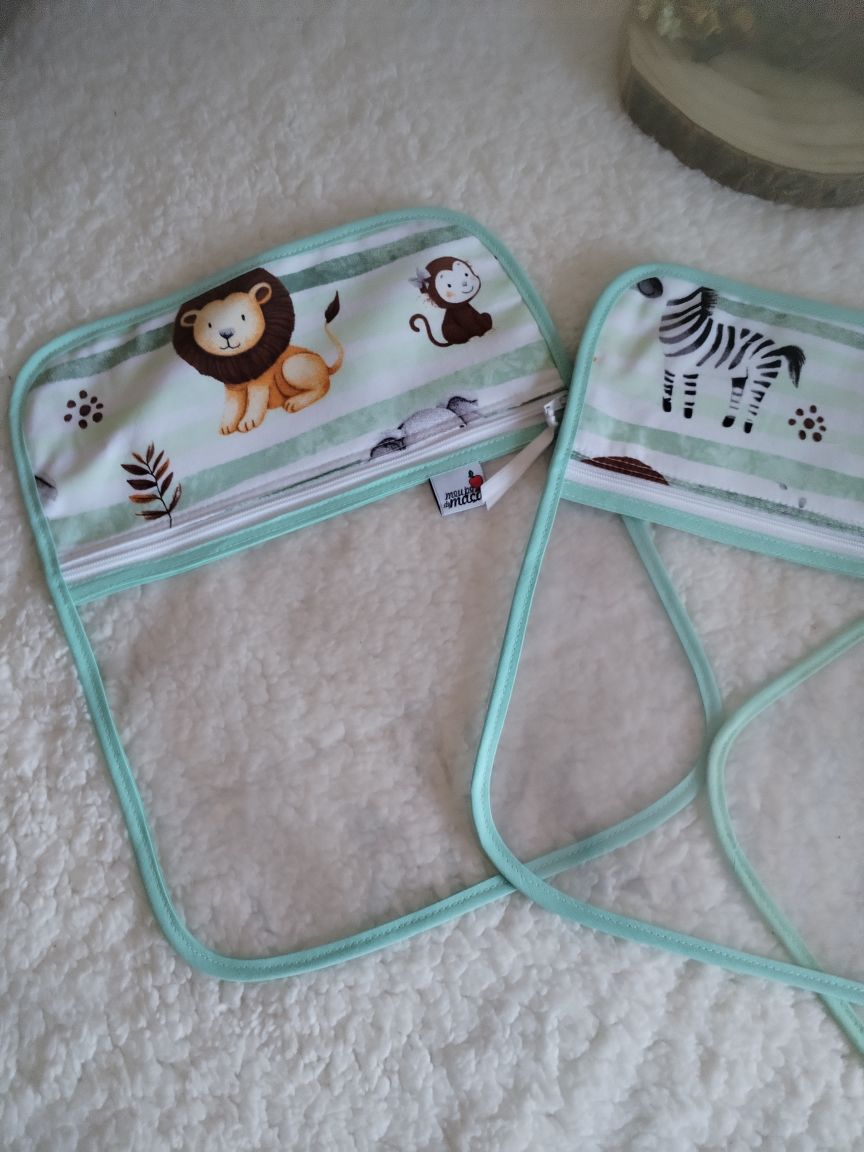 Conjunto 3 saquinhos transparentes - Animais fundo verde - Meu Pé de Maçã 