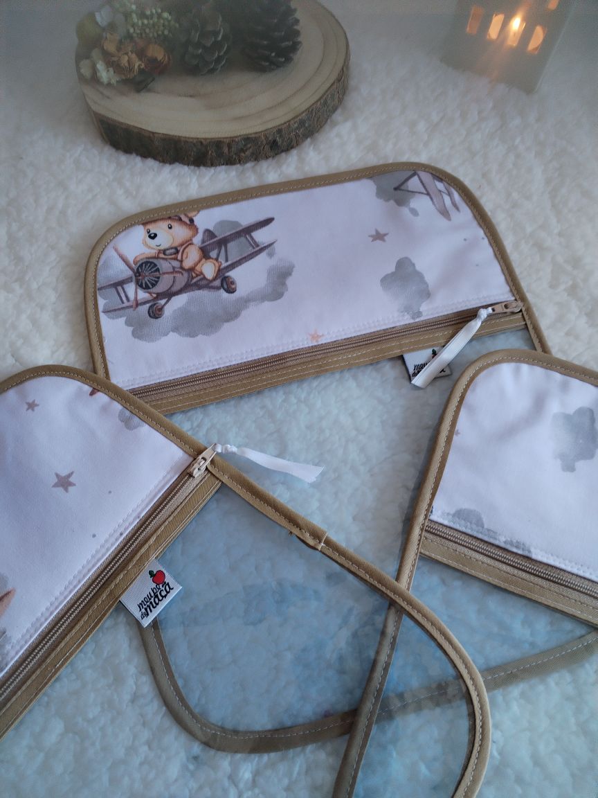 Conjunto 3 saquinhos transparentes - Aviões - Meu Pé de Maçã 