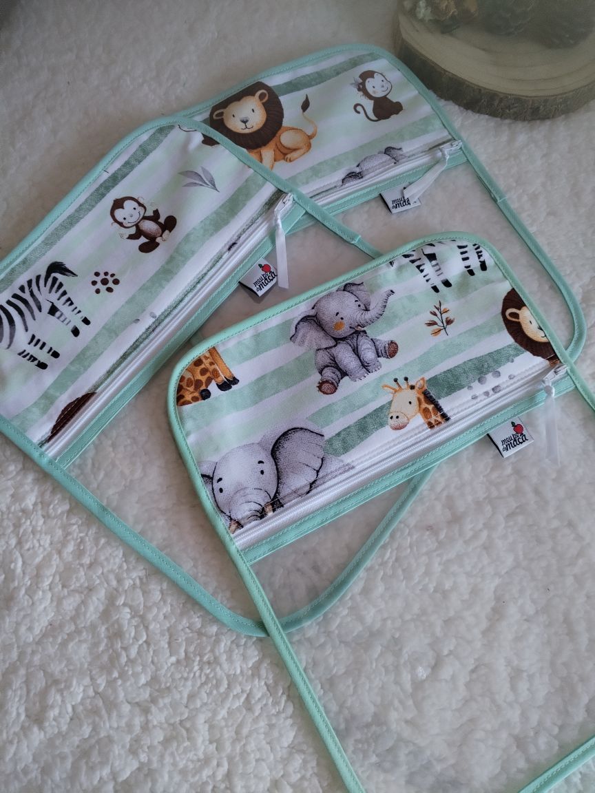 Conjunto 3 saquinhos transparentes - Animais fundo verde - Meu Pé de Maçã 
