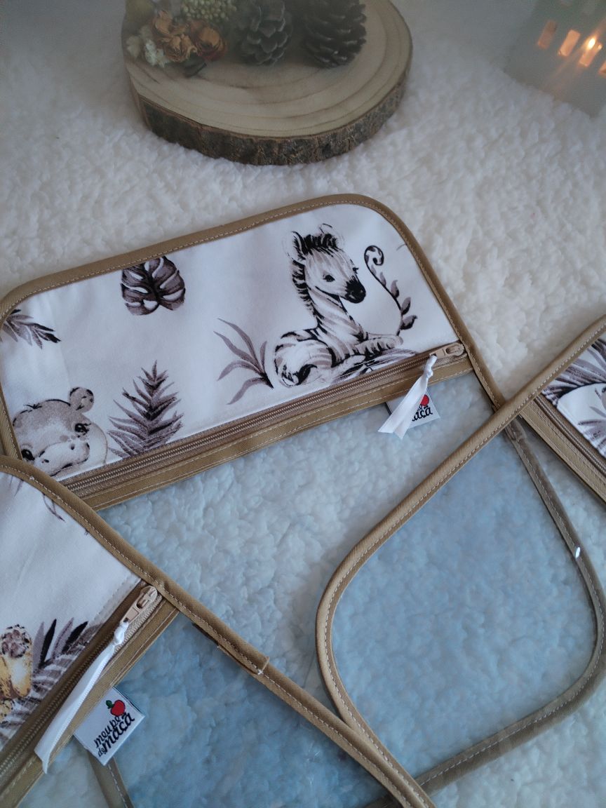 Conjunto 3 saquinhos transparentes - Animais da Savana - Meu Pé de Maçã 