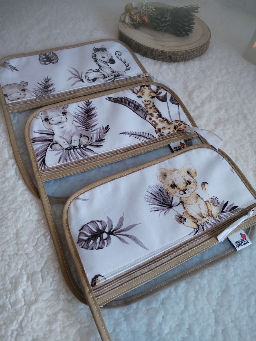 Conjunto 3 saquinhos transparentes - Animais da Savana - Meu Pé de Maçã 