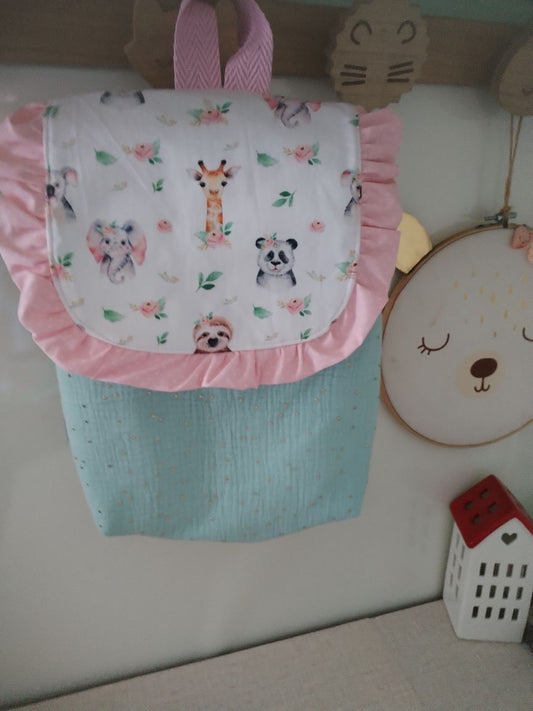 Mochila com Animais Rosa e Verde Água - Meu Pé de Maçã 