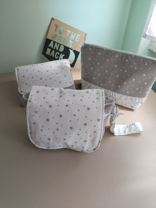Pack Tudo no Lugar - Bolsa Fraldas e Toalhitas, Necessaire e Muda Fraldas - Meu Pé de Maçã 