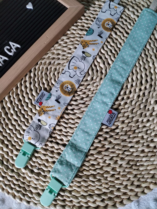Conjunto 2 Fitas Prende Chupeta - Animais Verde - Meu Pé de Maçã 