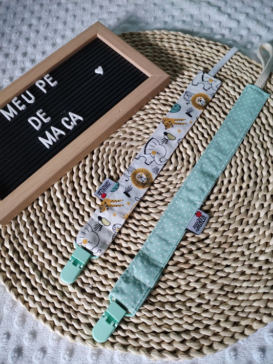 Conjunto 2 Fitas Prende Chupeta - Animais Verde - Meu Pé de Maçã 