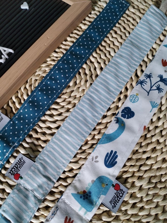 Conjunto 3 Fitas Prende Chupeta - Dinossauros Azul - Meu Pé de Maçã 