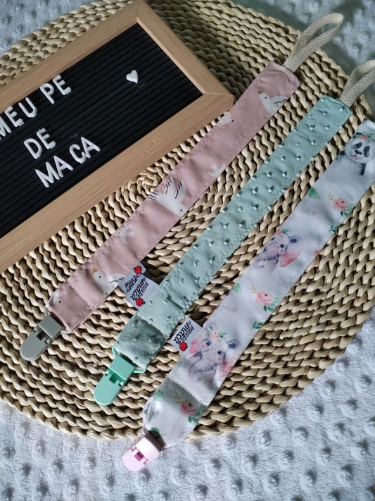 Conjunto 3 Fitas Prende Chupeta - Rosa e Verde Água - Meu Pé de Maçã 