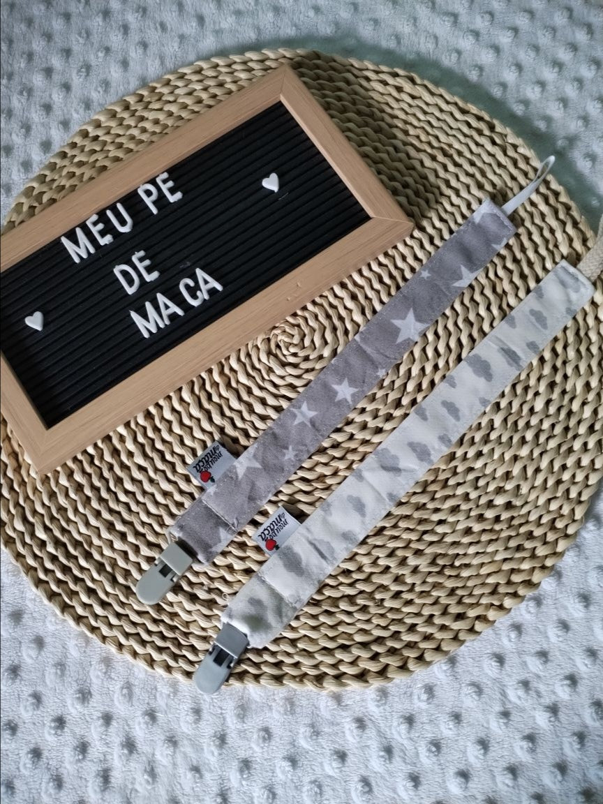 Conjunto 2 Fitas Prende Chupeta - Cinza - Meu Pé de Maçã 