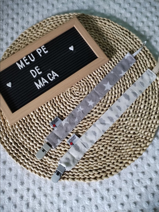 Conjunto 2 Fitas Prende Chupeta - Cinza - Meu Pé de Maçã 