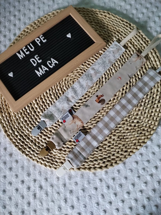 Conjunto 3 Fitas Prende Chupeta - Bege - Meu Pé de Maçã 
