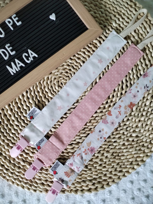 Conjunto 3 Fitas Prende Chupeta - Rosa Floral - Meu Pé de Maçã 