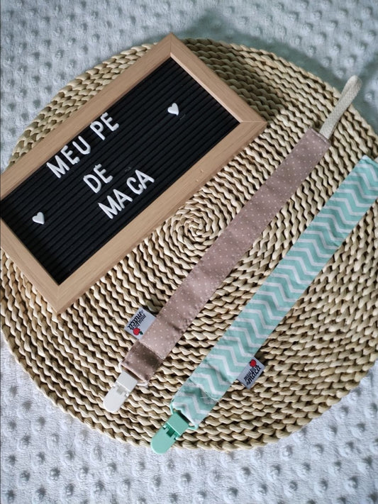Conjunto 2 Fitas Prende Chupeta - Verde  Água e Bege - Meu Pé de Maçã 