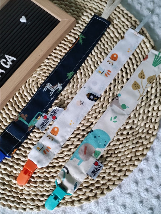 Conjunto 3 Fitas Prende Chupeta - Animais e Dinossauros - Meu Pé de Maçã 