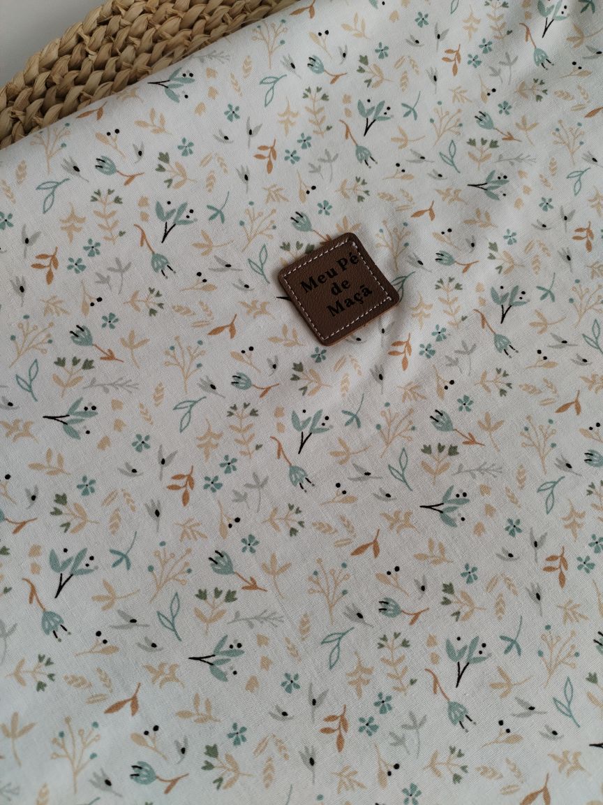 Mantinha Meia-Estação - Floral com Waffle Verde Água