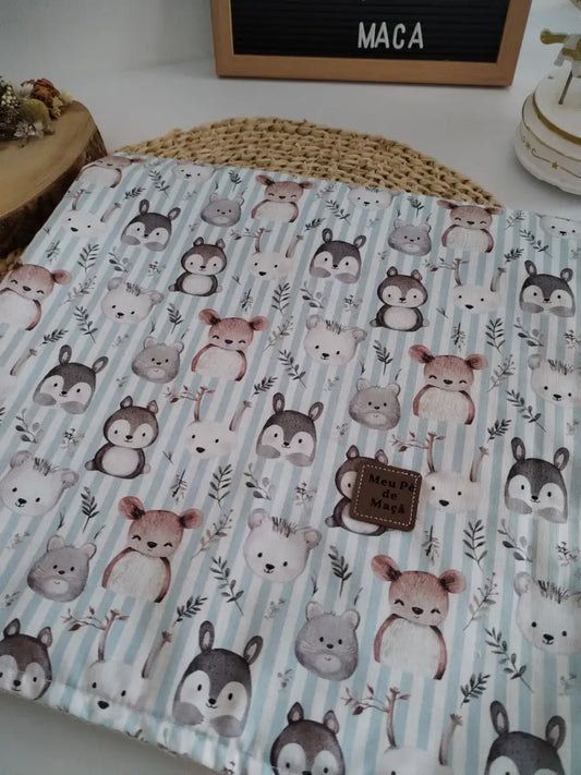 Mantinha Meia-Estação - Animais Fofinhos com Waffle cinza - Meu Pé de Maçã