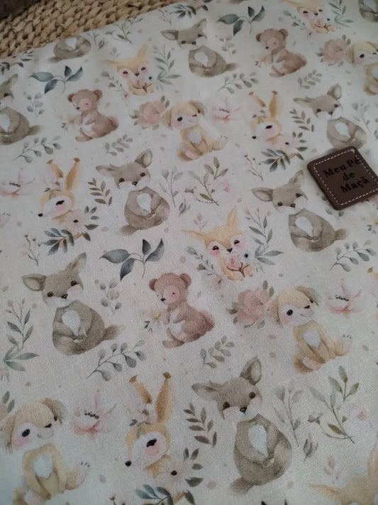 Mantinha Meia-Estação - Animais Floridos com waffle Verde Água Meu Pé de Maçã