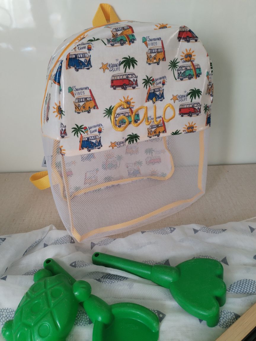 Mochila praia rede carrinhas pão de forma personalizada criança