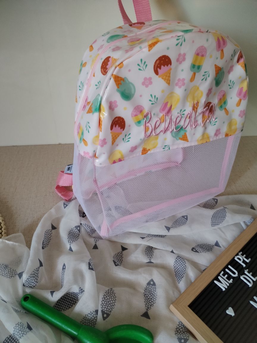 Mochila praia rede gelados personalizada criança