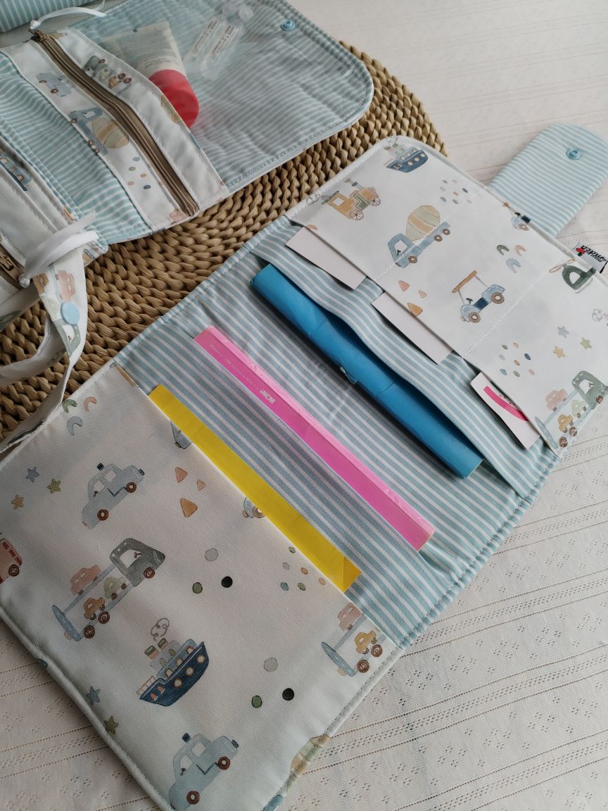 Conjunto Bolsa fraldas e toalhitas, muda fraldas e porta documentos - Carrinhos
